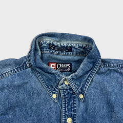 Chaps Ralph Lauren Denim Shirt Mens Large Blue Medium Wash Western Button Up