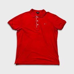 Diesel Polo Shirt Mens XL Red Short Sleeve Stretch Cotton Zip Button Up
