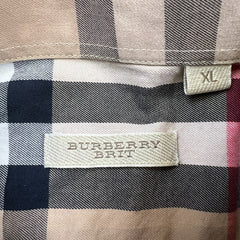 Burberry Brit Shirt Mens XL Beige Plaid Nova Check Casual Preppy Button Up