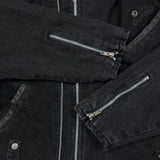 Vintage Y2K Harley Davidson Denim Jacket Womens Medium Black Motorcycle Biker Bomber