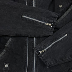 Vintage Y2K Harley Davidson Denim Jacket Womens Medium Black Motorcycle Biker Bomber