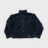 Vintage 90s Guess Jeans Denim Jacket Mens Large Black Dark Wash Trucker Western