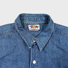 Vintage 1993 Looney Tunes Novel Teez Denim Shirt Mens XL Blue Tune Squad Button Up