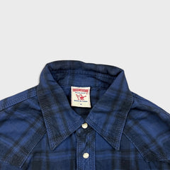 True Religion Shirt Mens Medium Blue Plaid Western Pearl Snap Long Sleeve Button Up