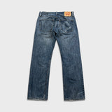 Vintage Y2K Levi's 514 Jeans Mens 32x30 Blue Slim Straight Fit Distressed Dark Wash Faded Pants