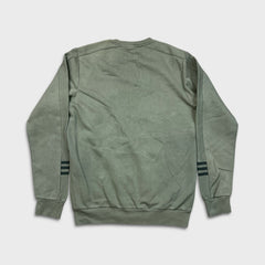 Adidas Essentials Sweatshirt Mens Large Green 3 Stripe Spell Out Faded Pullover