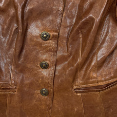Vintage Y2K Danier Leather Blazer Jacket Womens XS Brown Paisley Bemberg Lined Coat