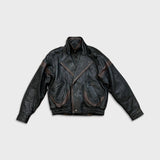 Vintage 90s Beyond Two Tone Leather Jacket Mens Large Black Brown Bomber Biker