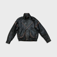 Vintage 90s Beyond Two Tone Leather Jacket Mens Large Black Brown Bomber Biker
