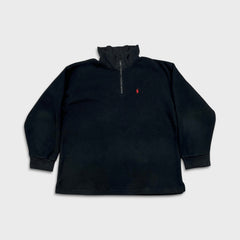 Vintage 90s Polo Ralph Lauren Fleece Mens Medium Black Pony 1/4 Zip Pullover Jacket