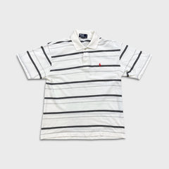 Vintage 90s Polo Ralph Lauren Shirt Mens Large White Pony Striped Short Sleeve