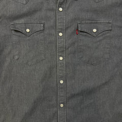 Levi's Barstow Western Denim Shirt Mens Large Gray Stone Wash Stretch Pearl Snap