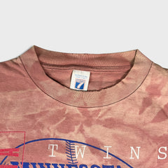 Vintage 1995 Logo 7 Minnesota Twins T Shirt Mens XL Pink Faded Bleached MLB Baseball Tee