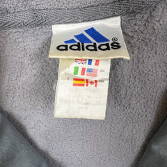 Vintage 90s Adidas Fleece Mens Large Gray Full Zip 3 Stripes Essentials Spell Out Jacket