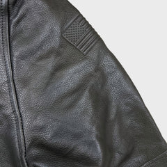 Vintage Y2K Ultra One Platinum TA Petro Leather Jacket Mens Medium Black A2 Flight Bomber