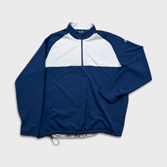 Adidas Light Jacket Mens XL Blue Essentials 3 Stripes 1/4 Zip Windbreaker Bomber