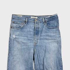 Levi's Ribcage Straight Jean Womens 32x27 Blue Distressed High Rise Light Wash Denim Pants