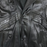 Vintage 90s French Leather Bomber Vest Mens Large Black Hot Rod Car Biker Jacket