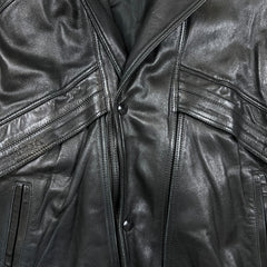 Vintage 90s French Leather Bomber Vest Mens Large Black Hot Rod Car Biker Jacket