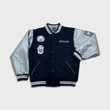 Vintage Y2K Makaveli Leather Jacket Mens Large Blue Tupac Shakur Varsity Letterman