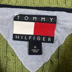 Vintage 90s Tommy Hilfiger Sweatshirt Mens Medium Green Lion Crest Knit Crewneck