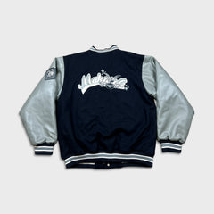 Vintage Y2K Makaveli Leather Jacket Mens Large Blue Tupac Shakur Varsity Letterman