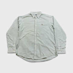 Vintage 90s Polo Ralph Lauren Shirt Mens XL White Green Striped Preppy Button Up