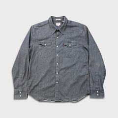 Levi's Barstow Western Denim Shirt Mens Large Gray Stone Wash Stretch Pearl Snap