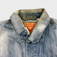 Levi's Denim Vest Mens XL Blue Light Wash Faded Distressed Jean Trucker Jacket