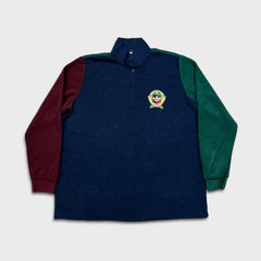 Adidas Fleece Mens XL Blue Trefoil Crest Spell Out 1/4 Zip Pullover Jacket