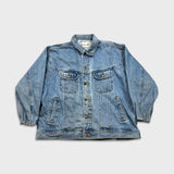 Vintage 90s Wrangler Denim Jacket Mens XL Blue Rugged Wear USA Trashed Trucker