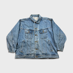 Vintage 90s Wrangler Denim Jacket Mens XL Blue Rugged Wear USA Trashed Trucker