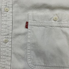 Vintage 90s Levi's Denim Shirt Mens Large White Faded Light Wash Button Up