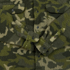 Vintage Wrangler Sherpa Jacket Mens Large Green Camo Button Up Outdoor Fleece