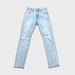 Levi's 501 S Jeans Women 26x29 Blue Skinny High Rise Light Wash Distressed Denim Pants