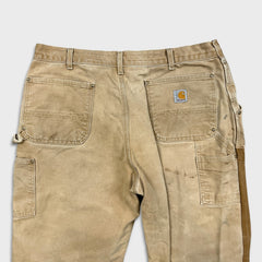 Vintage 90s Carhartt Pants Mens 36x29 Beige Double Knee Distressed USA Workwear
