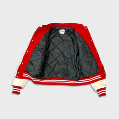 Vintage 90s Blank Jacket Mens Medium Red Classic Outdoor Varsity Leather Bomber