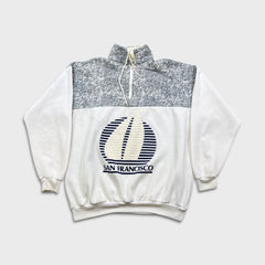 Vintage 90s San Francisco Sweatshirt Mens XL White USA 1/4 Zip Pullover Sweater