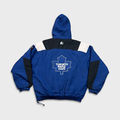 Vintage 90s Starter Toronto Maple Leafs Heavy Jacket Mens XL Blue 1/4 Zip NHL Hockey Coat