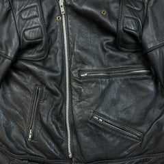 Vintage 80s Leather Ranch Motorcycle Jacket Mens Large Black Padded Biker Moto