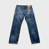 Levi's 505 Jeans Mens 34x30 Blue Regular Fit Straight Leg Distress Dark Wash Pants