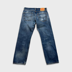 Levi's 505 Jeans Mens 34x30 Blue Regular Fit Straight Leg Distress Dark Wash Pants
