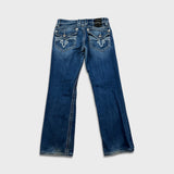 Rock Revival Jeans Mens 34x32 Blue Kurt Straight Leg Medium Wash Distressed Pants