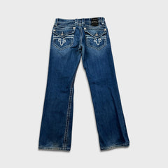 Rock Revival Jeans Mens 34x32 Blue Kurt Straight Leg Medium Wash Distressed Pants