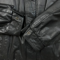 Vintage 80s Sears Leather Bomber Jacket Mens Large Black Quilted Flight Coat
