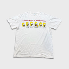 Vintage 90s Many Moods Of Homer Simpson T Shirt Mens White Large Distressed Cartoon Tee