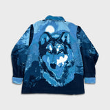 Mountain Ridge Wolf Fleece Mens Large Blue Winter Full Zip AOP Animal Jacket