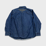 Vintage Harley Davidson Denim Shirt Mens Large Blue Dark Wash Western Button Up