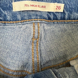 Levi's 70s Style High Flare Jeans Womens Size 26 Blue Light Wash Distressed Denim Pants