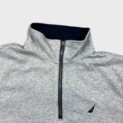 Nautica Sweatshirt Mens Large Gray 1/4 Zip Classic Logo Pullover